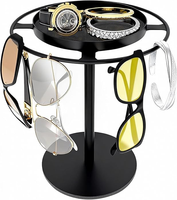 LSK Metal Sunglasses Organizer, Glasses Holder Stand with Storage Tray, Eyeglasses Holder with An... | Amazon (US)