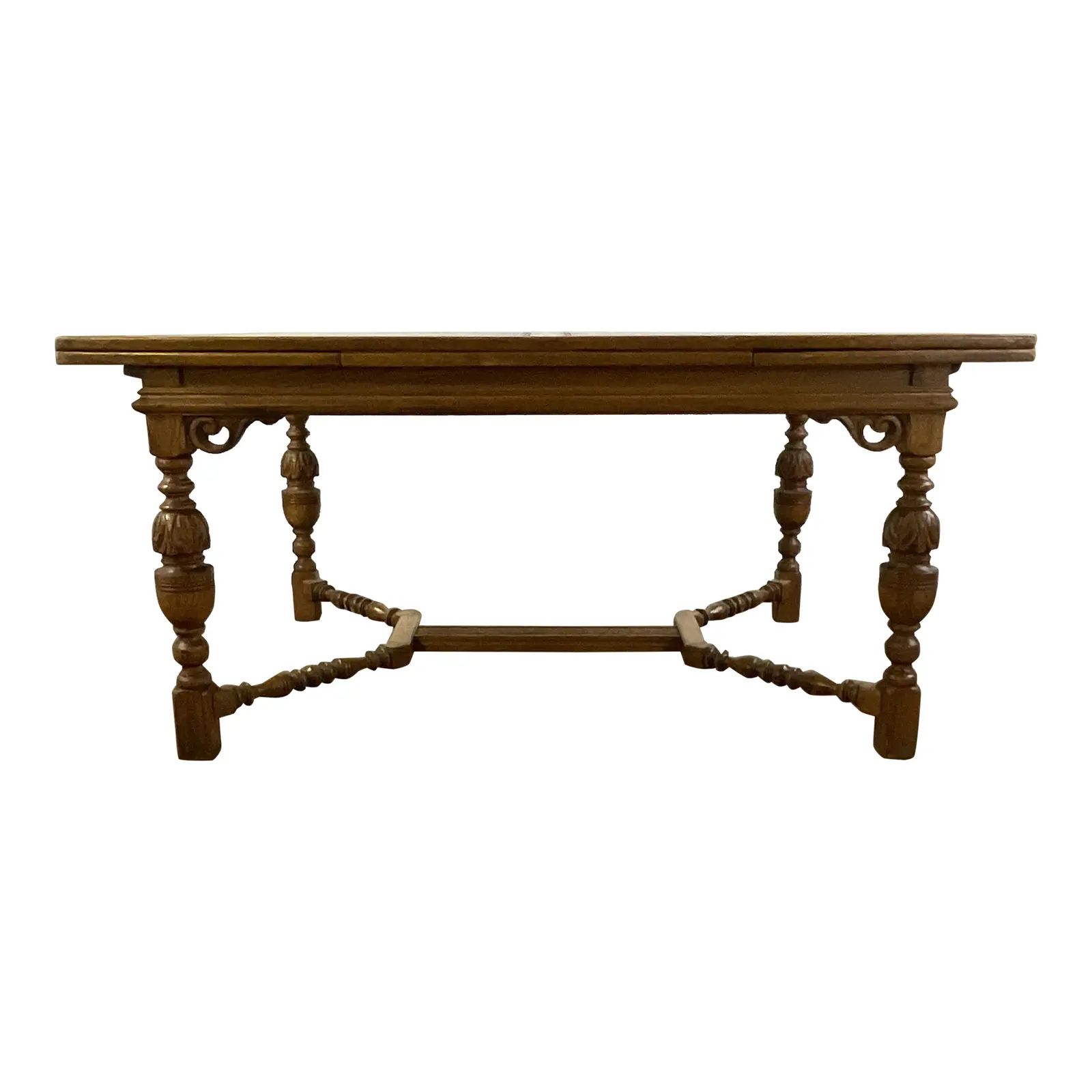 Vintage French Farmhouse Rustic European 98” Draw Leaf Trestle Dining Table | Chairish