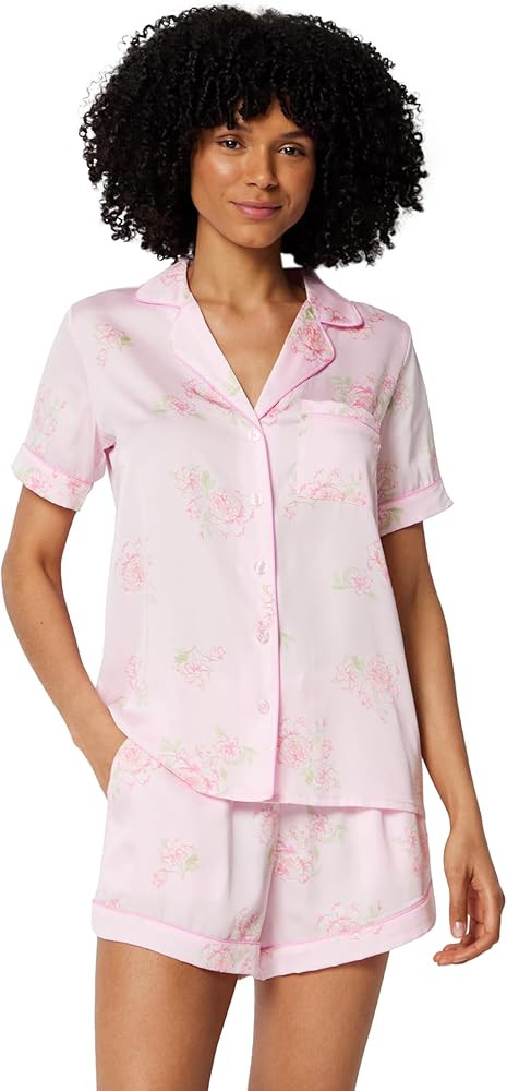 Amazon Essentials Women's Satin Short Sleeve Button-Down Top and Short Sleepwear Pajama Set | Amazon (US)