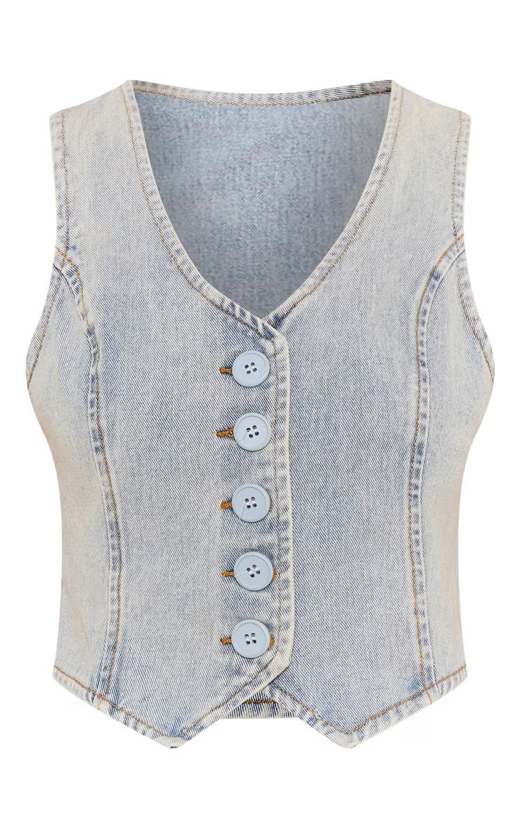 Tall Light Blue Denim Waistcoat | PrettyLittleThing UK