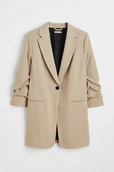 Gathered-sleeve Jacket - Gray melange - Ladies | H&M US | H&M (US + CA)