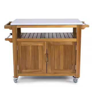 HOMESTYLES Maho Golden Brown Teak Outdoor Barbeque Cart Serving Bar 5663-95 - The Home Depot | The Home Depot