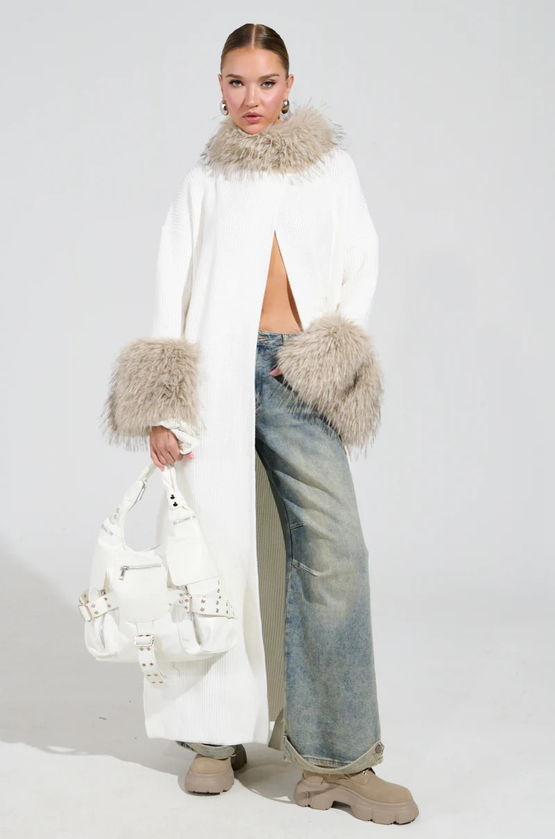 SNOWY NIGHT LONG CARDIGAN IN IVORY | AKIRA