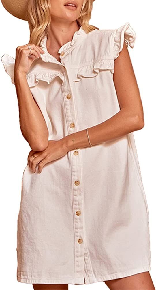 CYLADY Denim Dress for Women Sleeveless Babydoll Button Down Short Jean Dresses Cute Summer | Amazon (US)