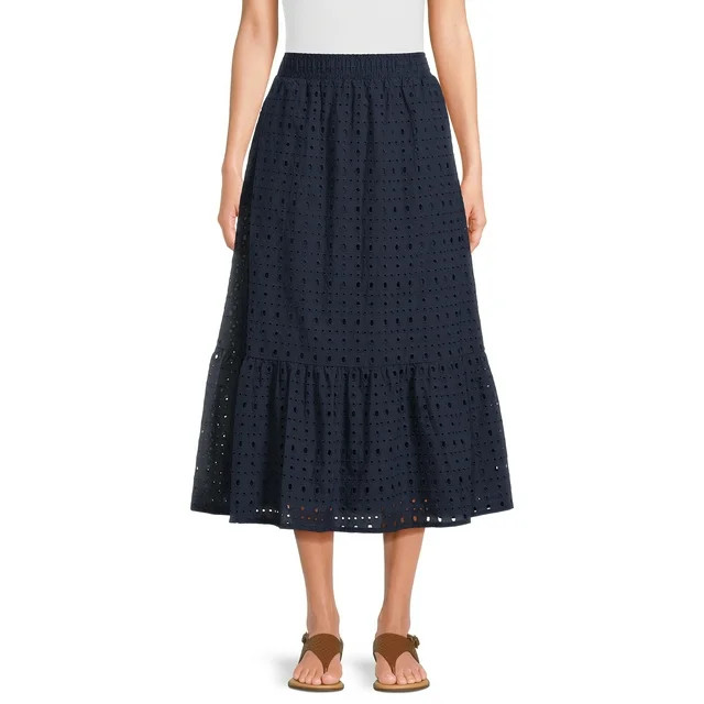 Time and Tru Women's Cotton Eyelet Midi Skirt, Sizes XS-XXXL - Walmart.com | Walmart (US)
