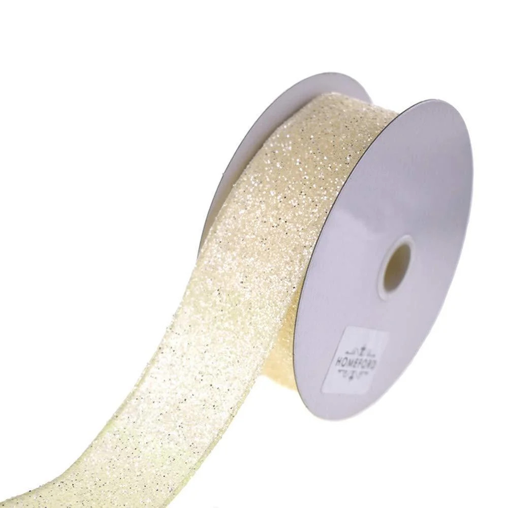 Christmas Glitter Frosted Polyester Wired Ribbon, 1-1/2-Inch, 10-Yard, Ivory - Walmart.com | Walmart (US)