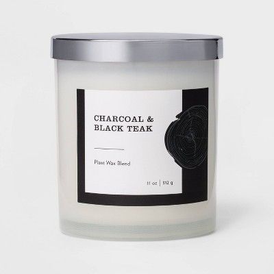 11oz Milky Glass Lidded Jar Candle Charcoal & Black Teak - Threshold™ | Target