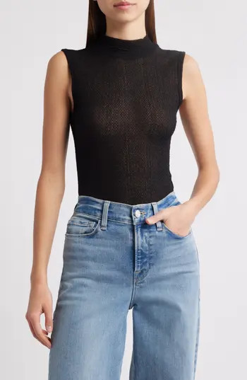 FRAME Mesh Mock Neck Tank in Black at Nordstrom Rack, Size Large | Nordstrom Rack