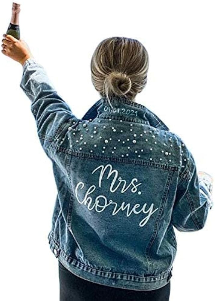Custom Denim Jacket with Pearls Future Mrs. Customized Bridal Jacket, Wedding Jackets, Wifey Jack... | Amazon (US)