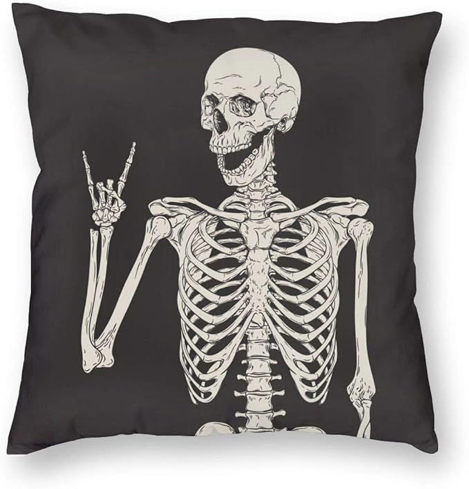 TOLUYOQU Throw Pillow Cover Rock and Roll Skeleton Skull Boho Hippie Decorative Pillowcases Cushi... | Amazon (US)