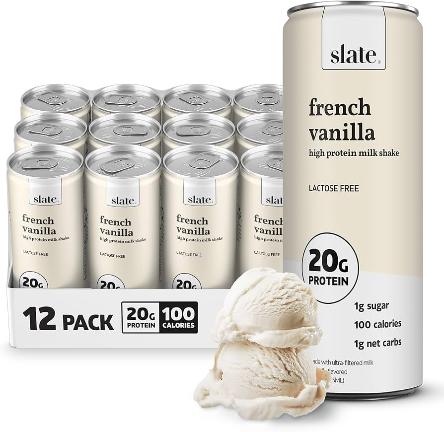 Slate Milk - High Protein Milk Shake - French Vanilla - Lactose Free, 20g Protein, 1g Sugar, 100 ... | Amazon (US)
