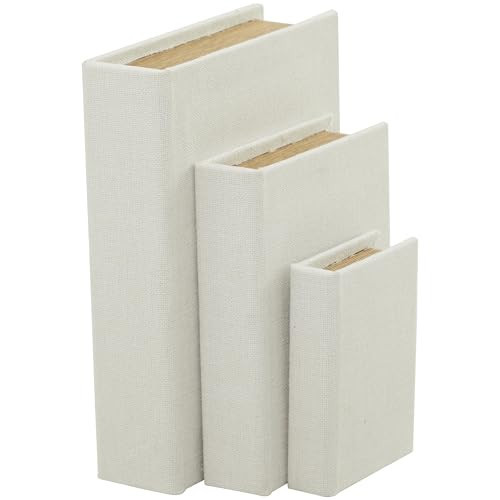 Deco 79 Linen Fabric Decorative Box Faux Storage Book Book Shaped Boxes, Set of 3 Decorative Keepsake Boxes 12", 9", 6"H, White | Amazon (US)