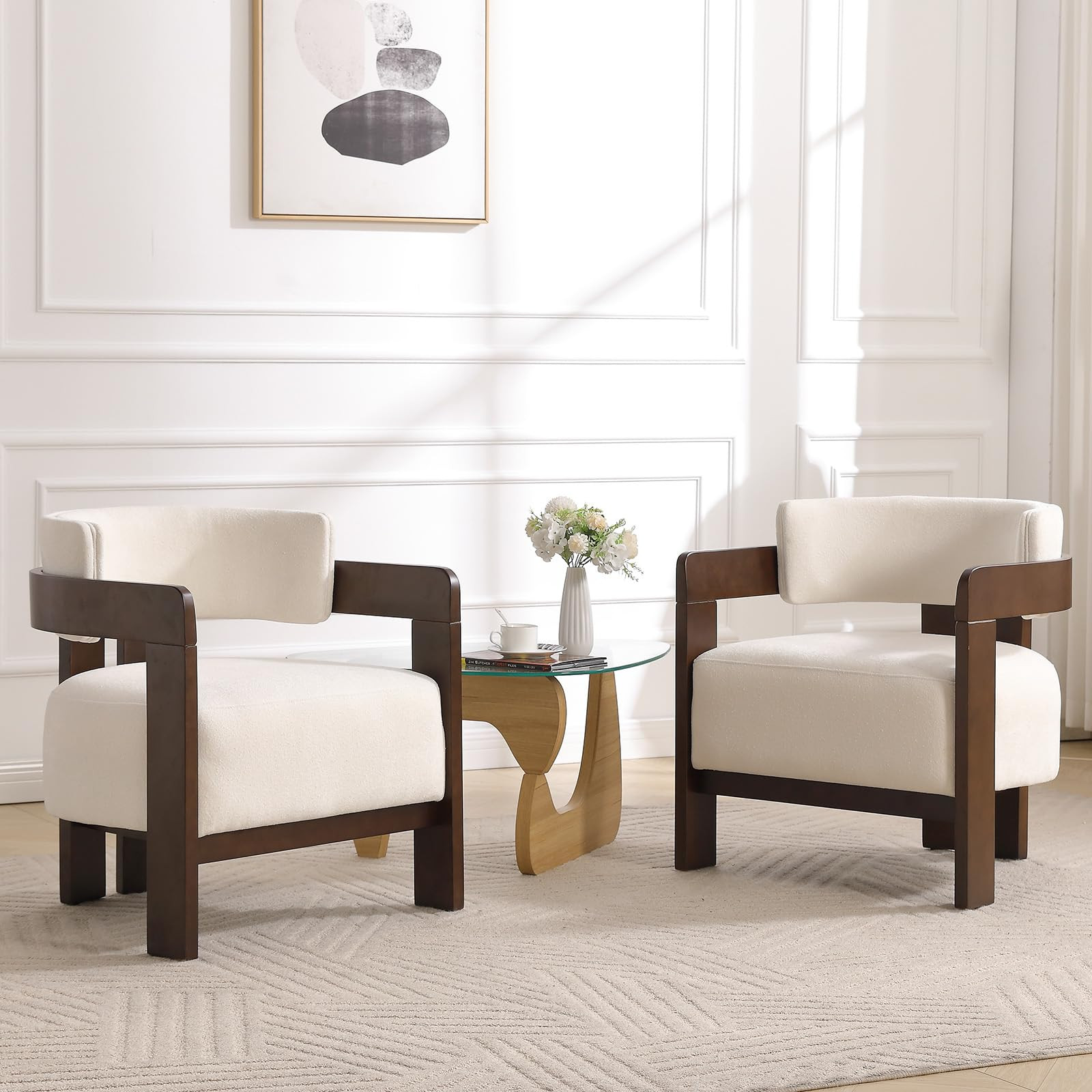 EALSON Barrel Accent Chairs Set of 2 Modern Comfy Living Room Chairs with Wooden Legs Mid Century... | Amazon (US)