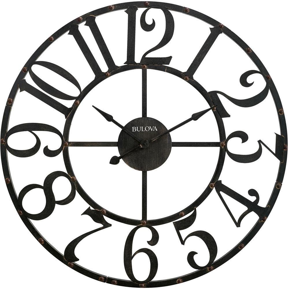 Bulova 45 in. H x 45 in. W Round Wall Clock, Brown | The Home Depot