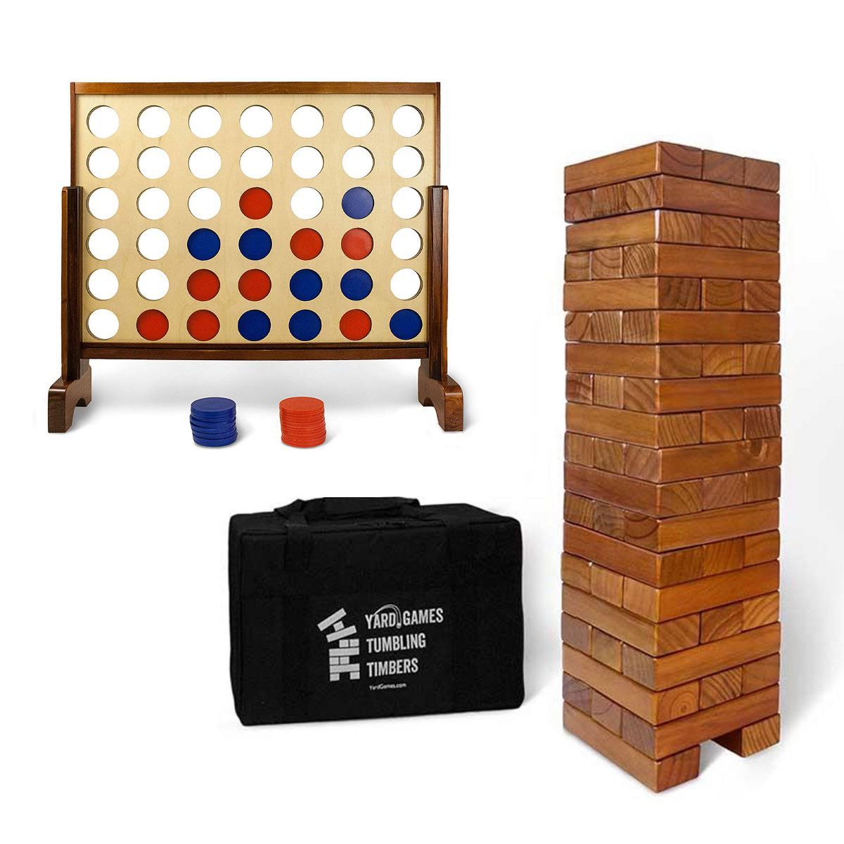 YardGames Giant Tumbling Timbers Stacking Game Bundle with Giant 4 in a Row Indoor Outdoor Game w... | Target