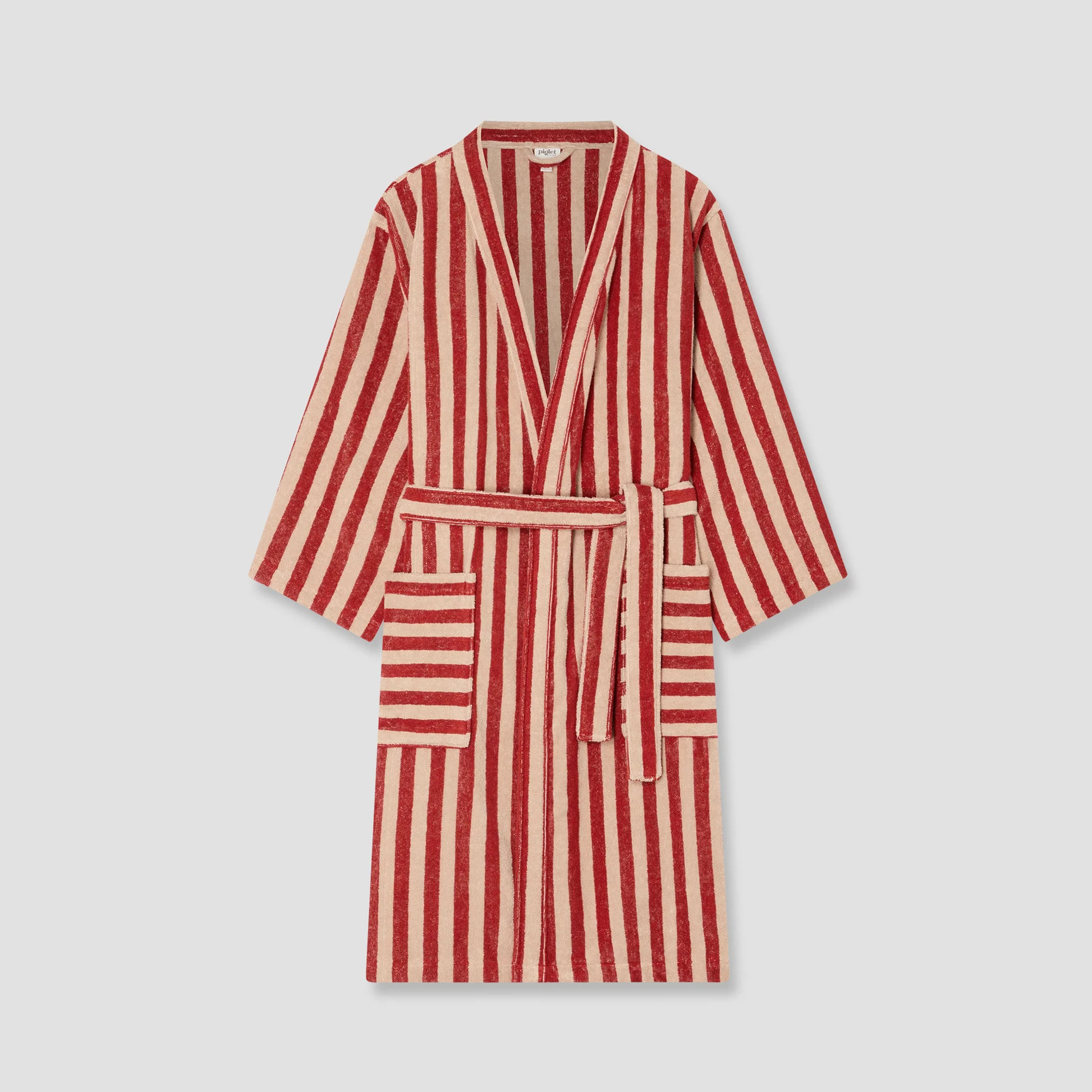 Sandstone Red Pembroke Stripe Cotton Robe | Piglet