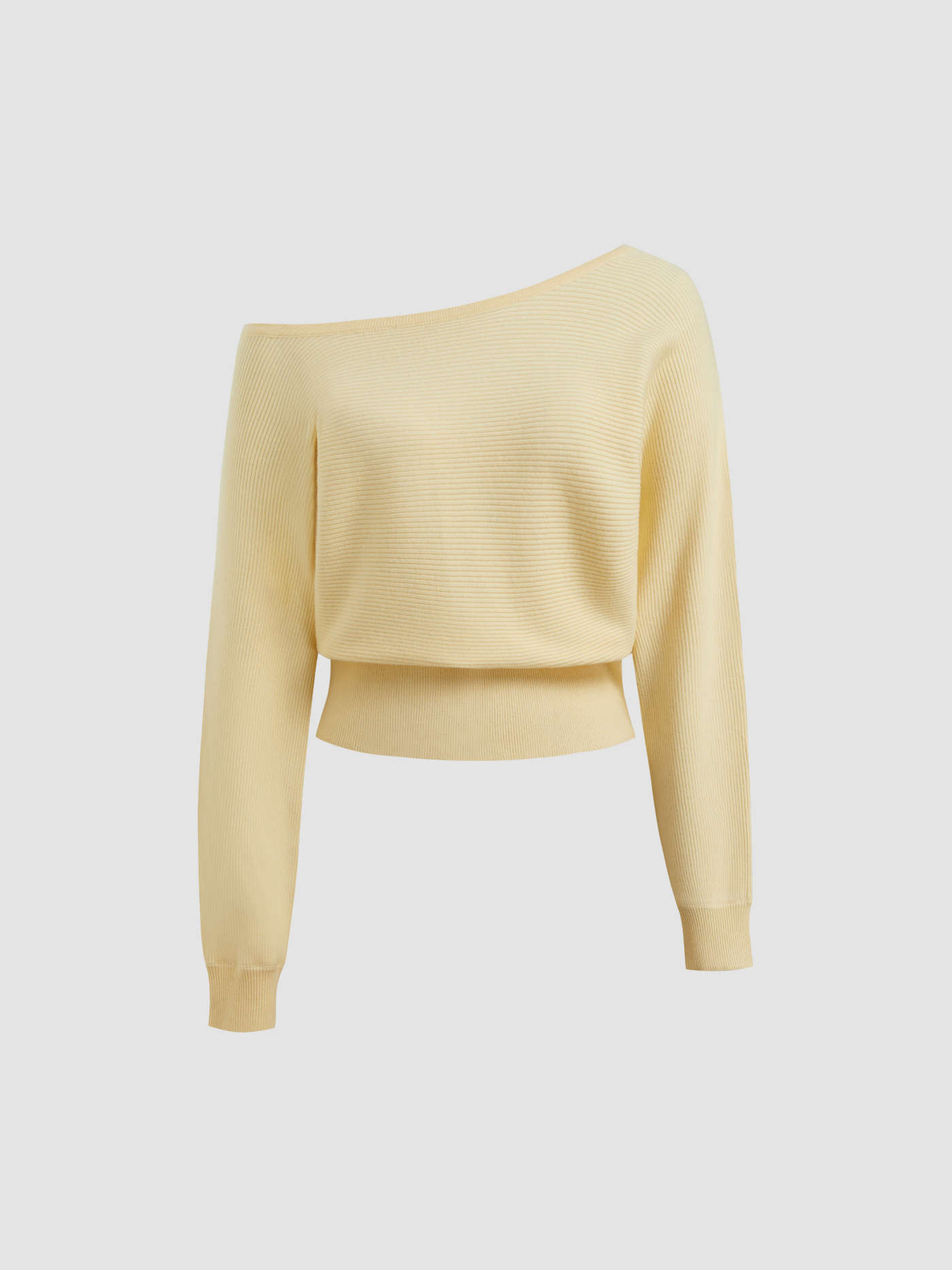 Asymmetrical Neck Solid Crop Long Sleeve Top | Cider