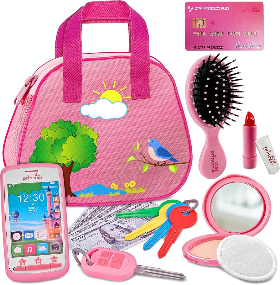 Toddler Play Purse for Kids with Accessories, Purse Toys for Girls with Pretend Makeup, Keys, Sma... | Amazon (US)
