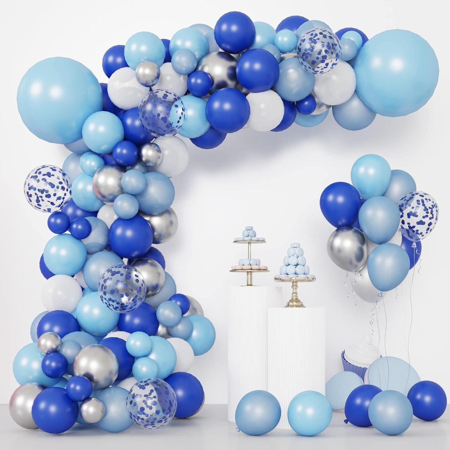 RUBFAC 130pcs Blue Balloons Garland Arch Kit, Royal Blue and Baby Blue White Chrome Sliver Balloo... | Amazon (US)