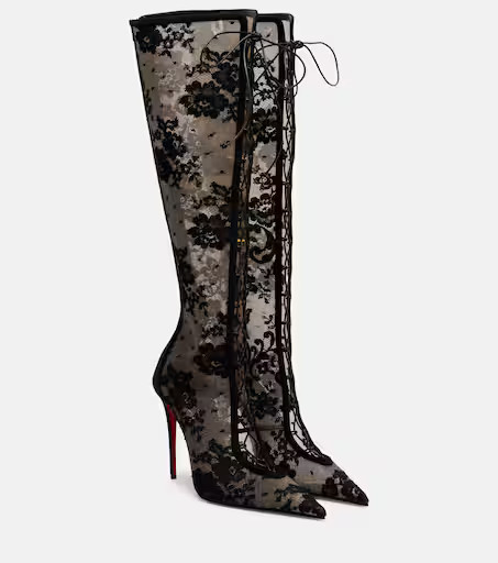 KM  100 lace-trimmed leather knee-high boots | Mytheresa (US/CA)