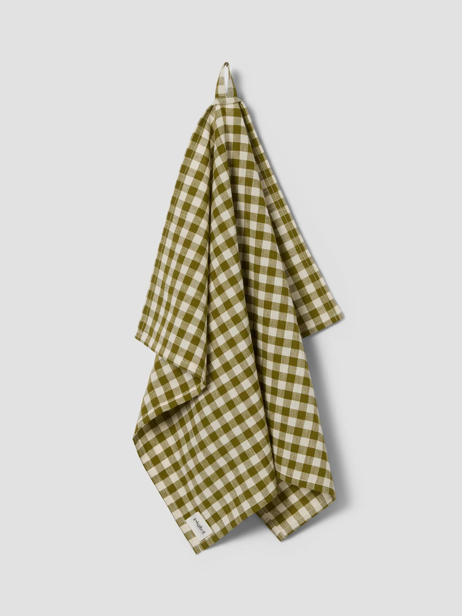 Botanical Green Gingham Linen Blend Tea Towel | Piglet