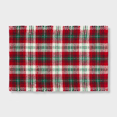 20"x30" Woven Plaid Christmas Bath Rug Red/Green - Threshold™ | Target