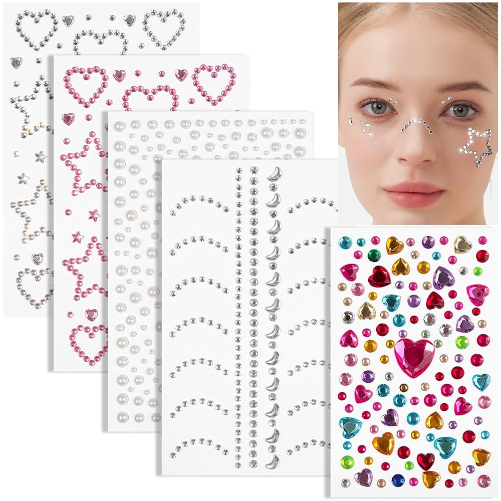 Teenitor Self Adhesive Face Gems, Face Gems Rhinestones Pearl Stickers, Hair Accessories for Girl... | Amazon (US)