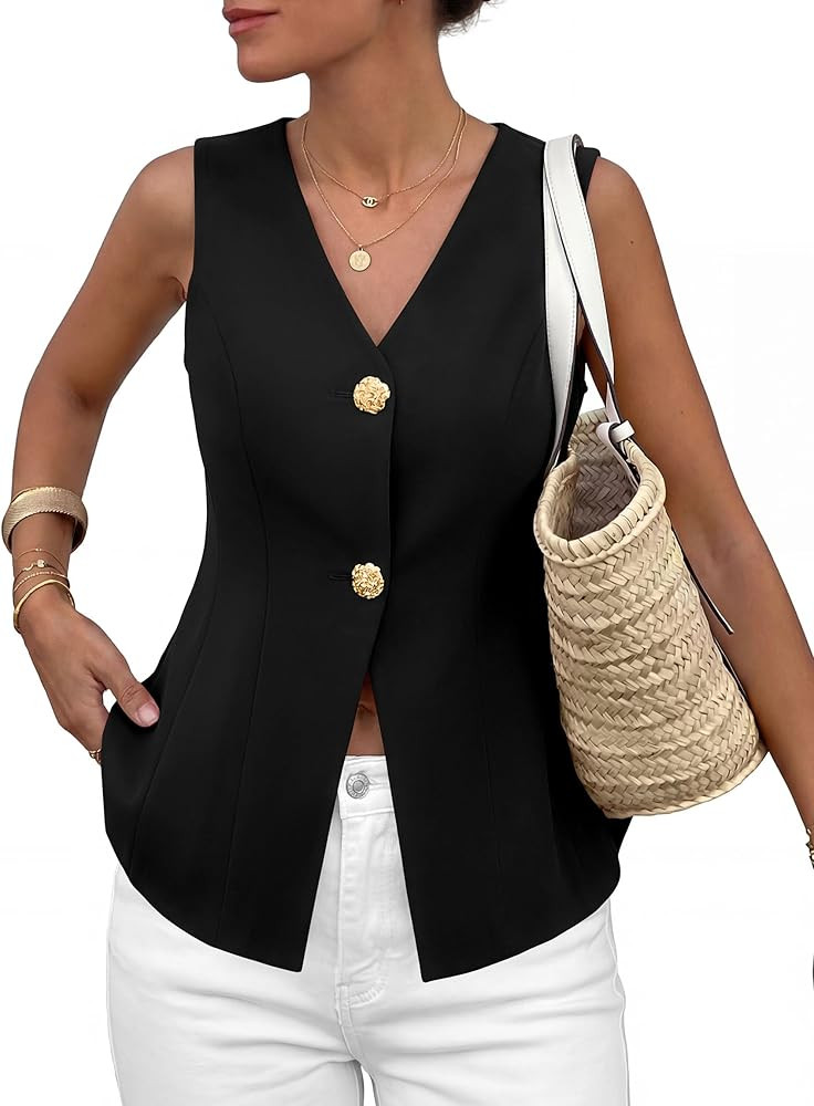 PRETTYGARDEN Womens Summer Sleeveless Suit Vest Tops 2026 Dressy Button Down Business Casual Blaz... | Amazon (US)