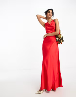 TFNC cowl neck satin maxi dress in red | ASOS (Global)