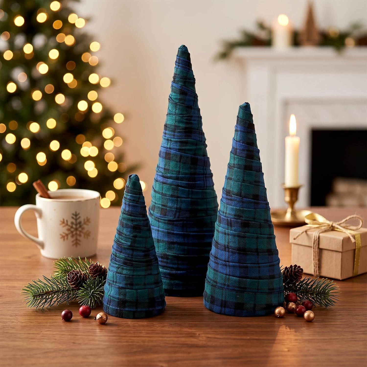 Novabright 3 Set Christmas Tartan Plaid Cone Tree Table Decor | Amazon (US)