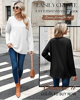 3 Pack Women's Oversized Waffle Knit Shirts, V Neck Long Sleeve Top Fall Casual Sweatshirt for Wo... | Amazon (US)