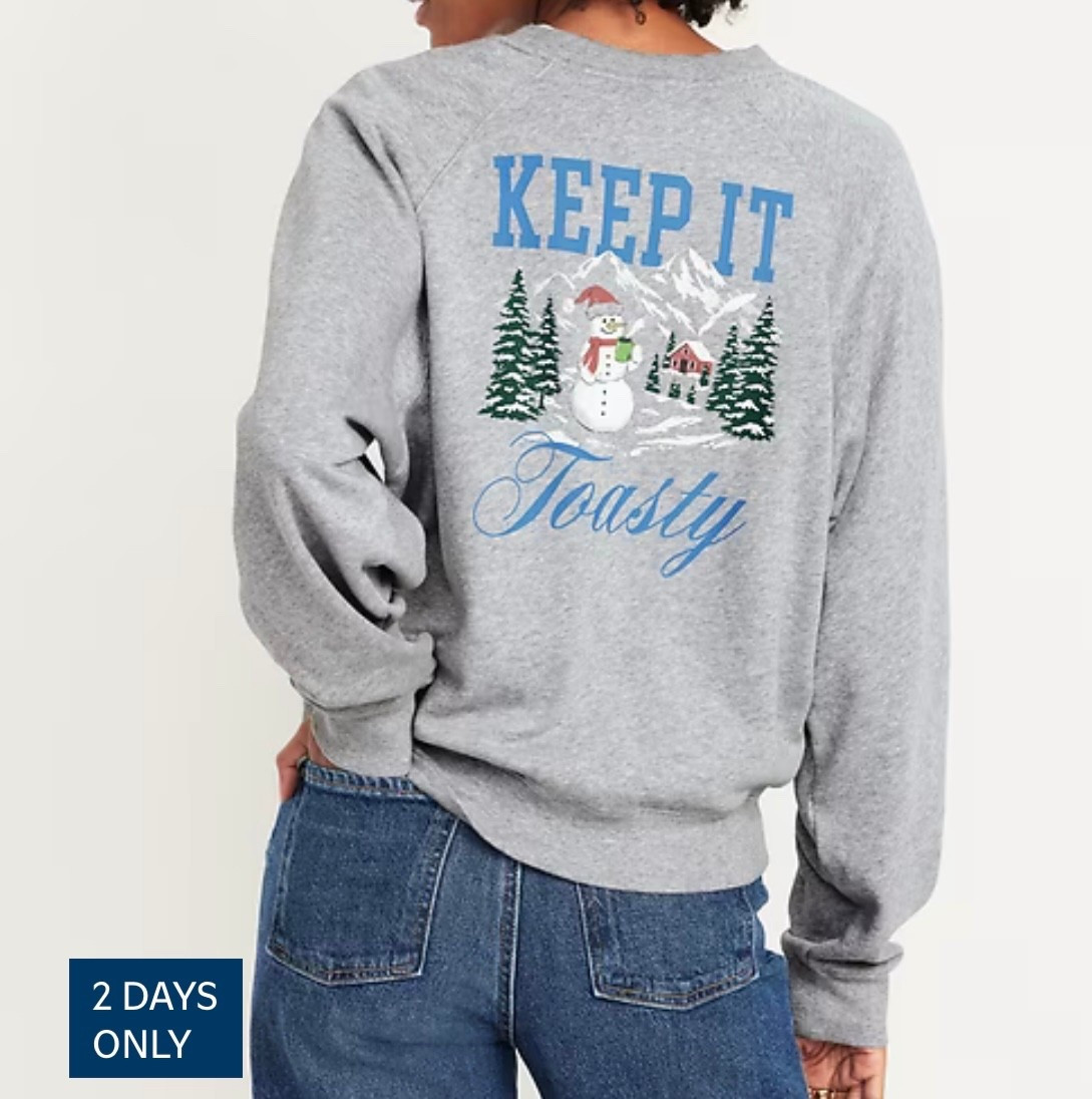 Old Navy daily deal!
$15 sweatshirts 

SoComfy Oversized Graphic Sweatshirt

#LTKGiftGuide #LTKHoliday #LTKSaleAlert