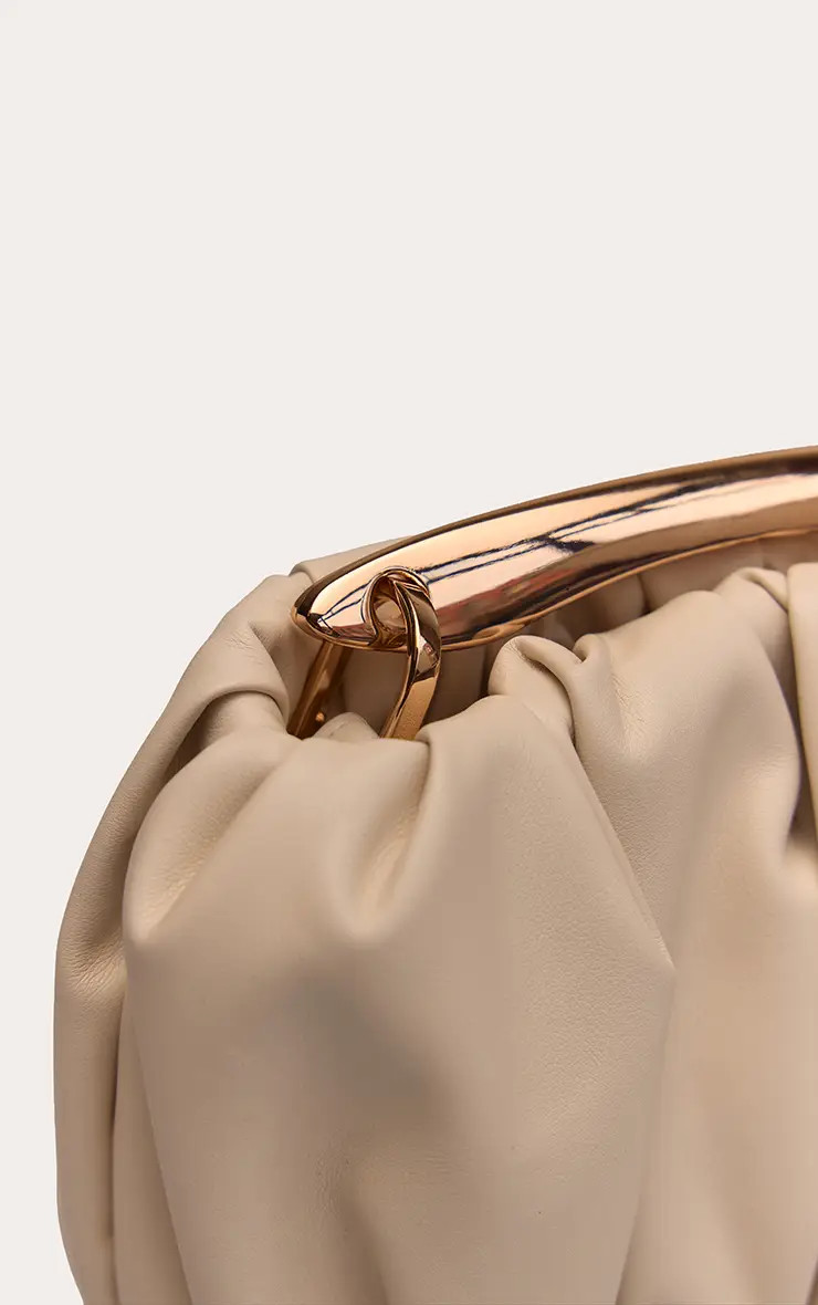 Cream Faux Leather Ruched Gold Hardware Handbag | PrettyLittleThing US