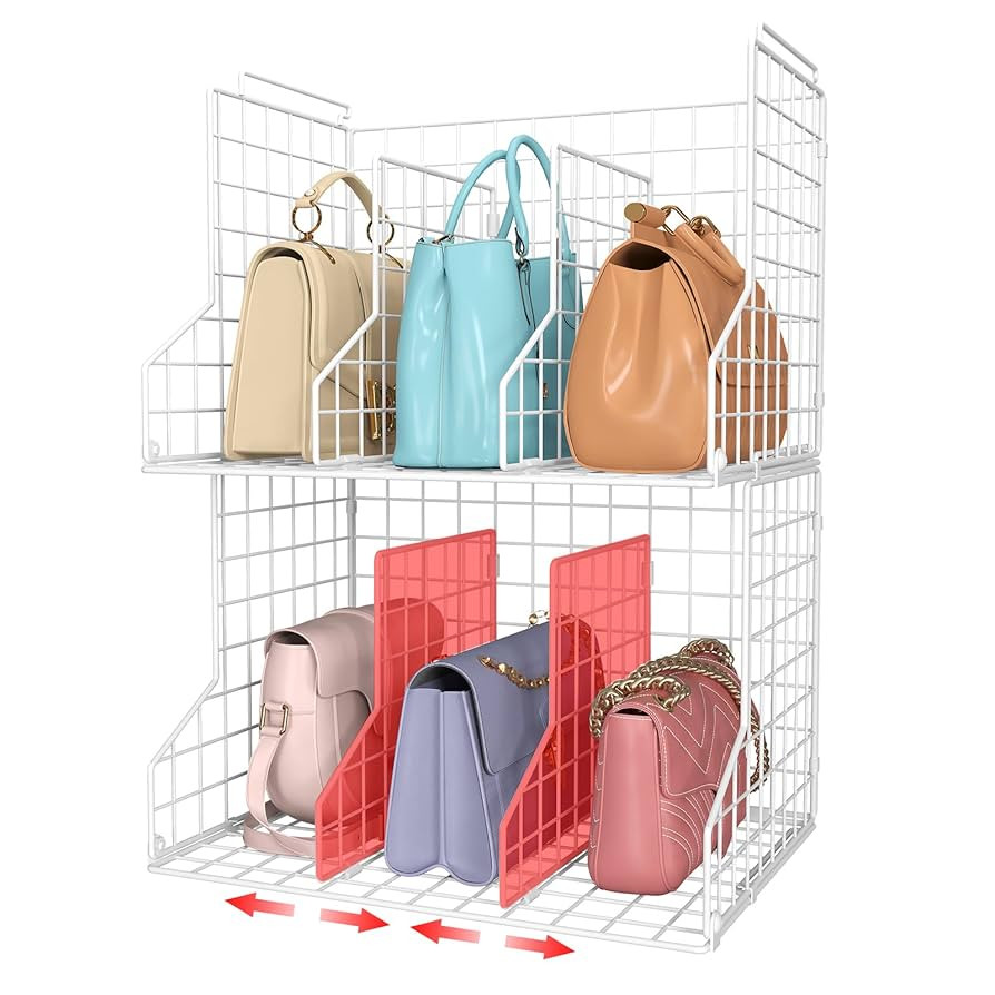 Purse Storage Organizer for Closet : Adjustable 2-Pack Dividers Handbag Organizer - Stackable Wir... | Amazon (US)