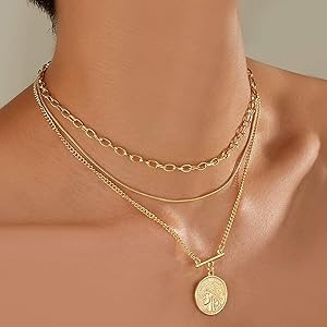 LANE WOODS Gold Layered Necklaces for Women Girls Dainty Layering Coin Lock Eye Snake Pendant Jew... | Amazon (US)