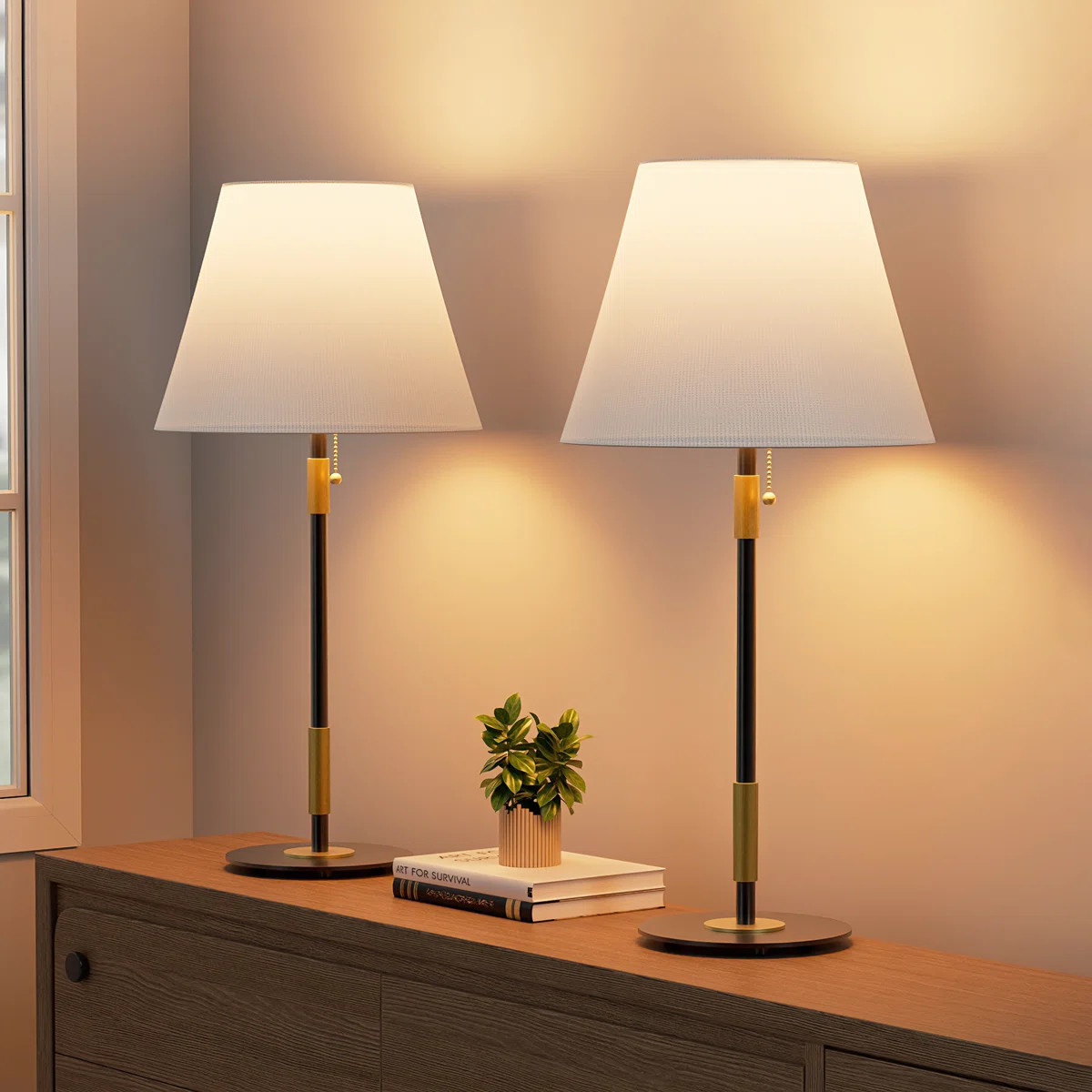 22''H Modern Metal Table Lamps, Black Bedside Lamp with Pull Chain for Bedroom Living Room Office... | Wayfair North America