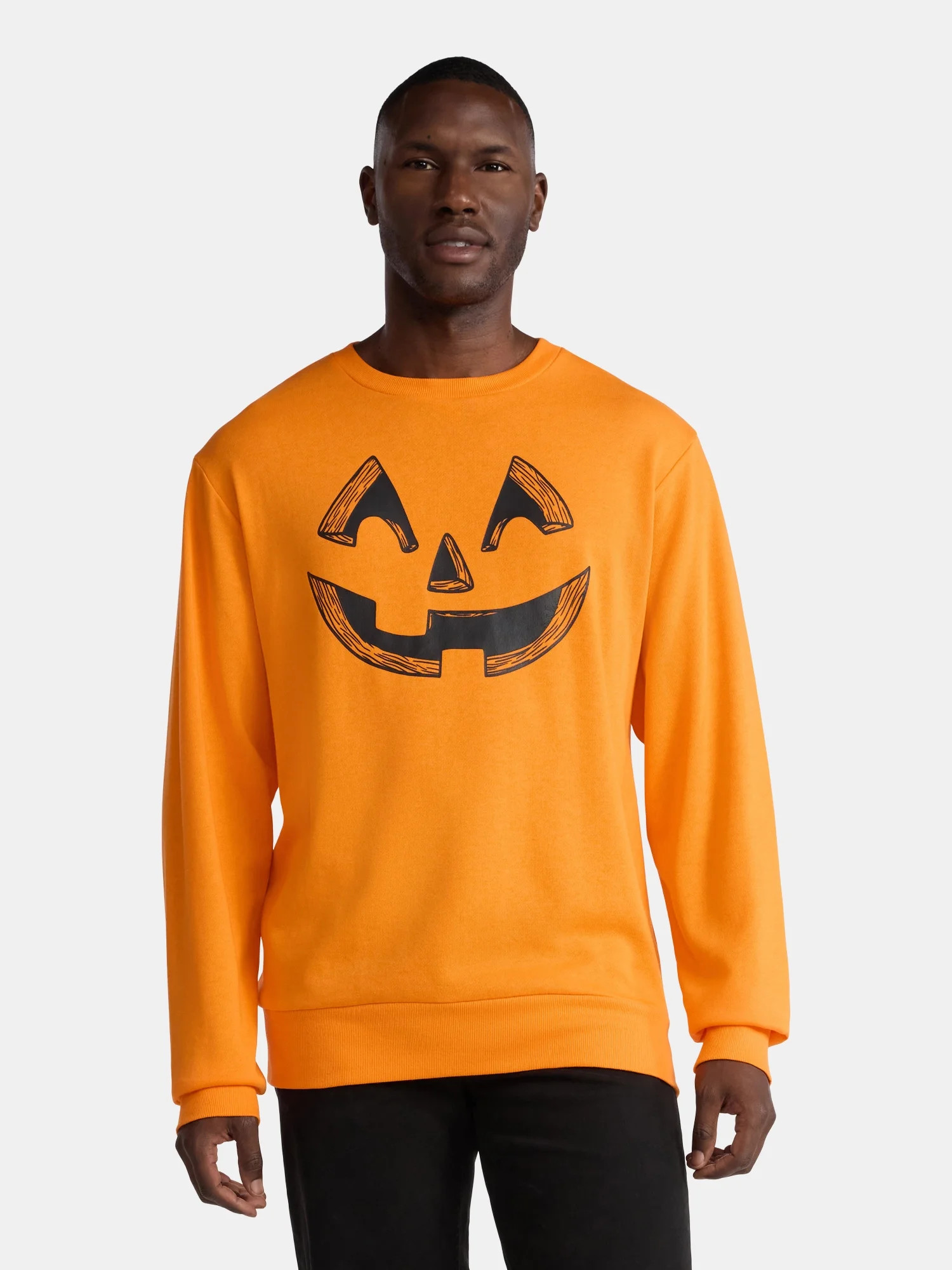 Halloween Crewneck Fleece Sweatshirt, Distressed Jack O' Lantern Pumpkin, Men's Sizes XS-3XL | Walmart (US)