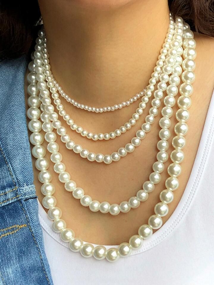 1pc Elegant Faux Pearl Beaded Layered Necklace For Women For Daily Decoration | SHEIN