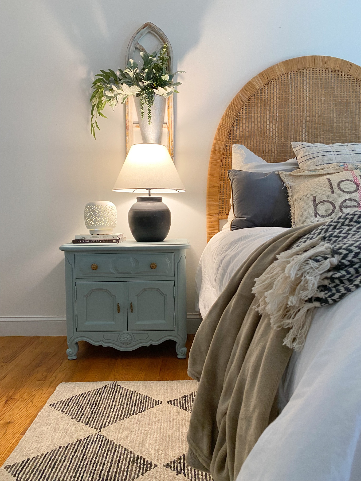 Cozy bedroom vibes ✨
Ceramic essential oil diffuser
Essential oils
Urn lamp, matte black from target
Wayfair rattan headboard
Loloi with chris loves Julia 
Francis collection wool rug
Blue nightstand 

#LTKsalealert #LTKhome #LTKunder100