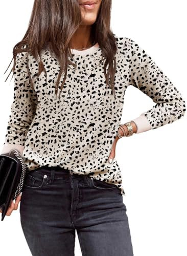 EVALESS Womens Crewneck Long Sleeve Tops Casual Polka Dots Tops Summer Spring 2026 Tshirts Shirts | Amazon (US)