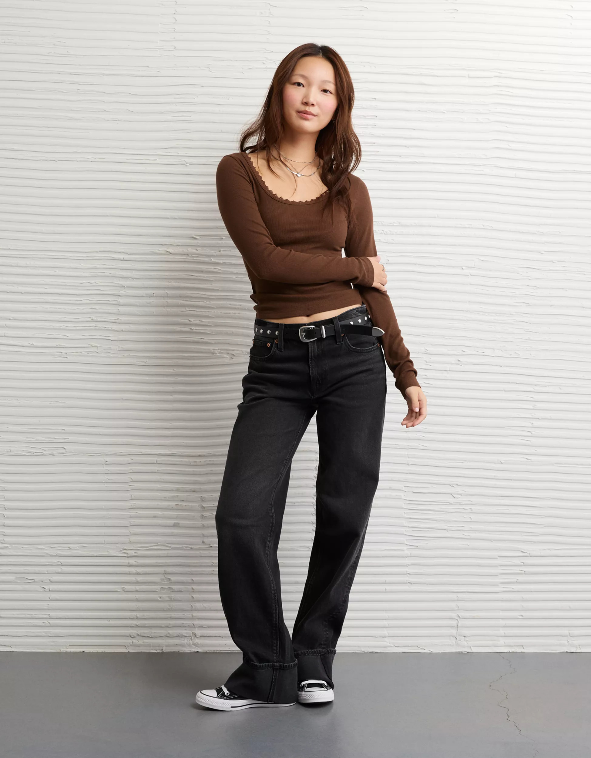 AE Lace-Trim Long Sleeve T-Shirt | American Eagle Outfitters (US & CA)