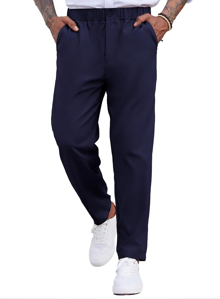 COOFANDY Men's Casual Pants Relaxed Fit Flat Front Expandable Waist Chino Slack Trousers | Amazon (US)