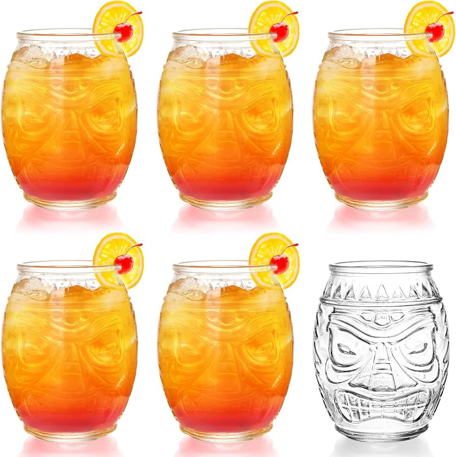 TOPZEA 6 Pack Modern Bar Tiki Glass Mug, 16 Oz Clear Tiki Glasses Cups Double Face Old Fashioned ... | Amazon (US)
