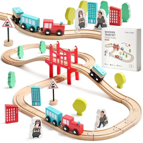 Tiny Land Wooden Train Set for Toddler - 39 Pcs- with Wooden Tracks Compatible with Major Brands - Expandable, Changeable-Train Toy for 3 4 5 Years Old Girls & Boys | Amazon (US)
