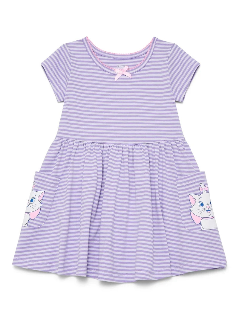 Disney Classics Marie Toddler Girls Short Sleeve Striped Dress with Graphic Pockets, Sizes 12M-5T | Walmart (US)