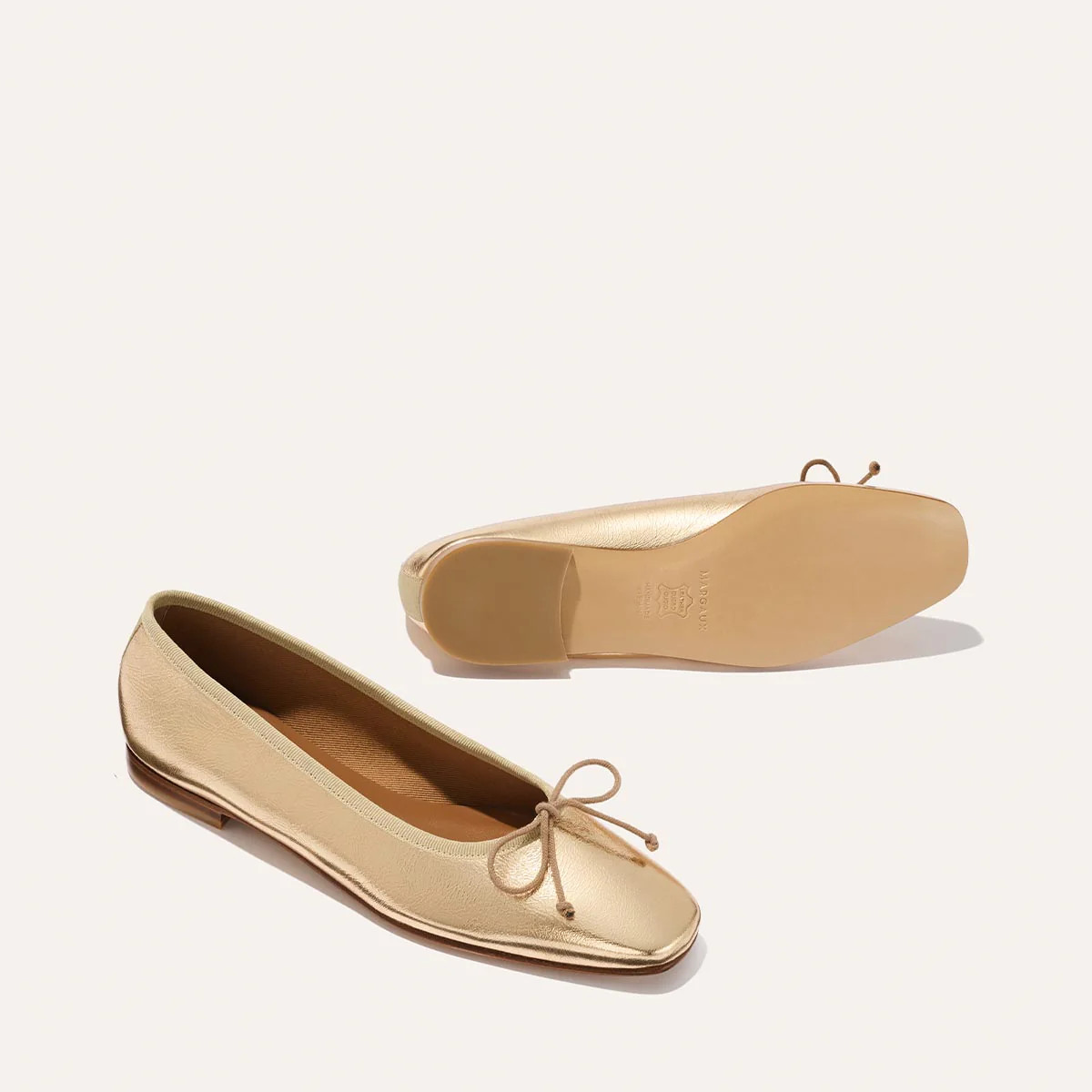 Gold Leather Square Toe Ballet Flats | The Fonteyn | Margaux