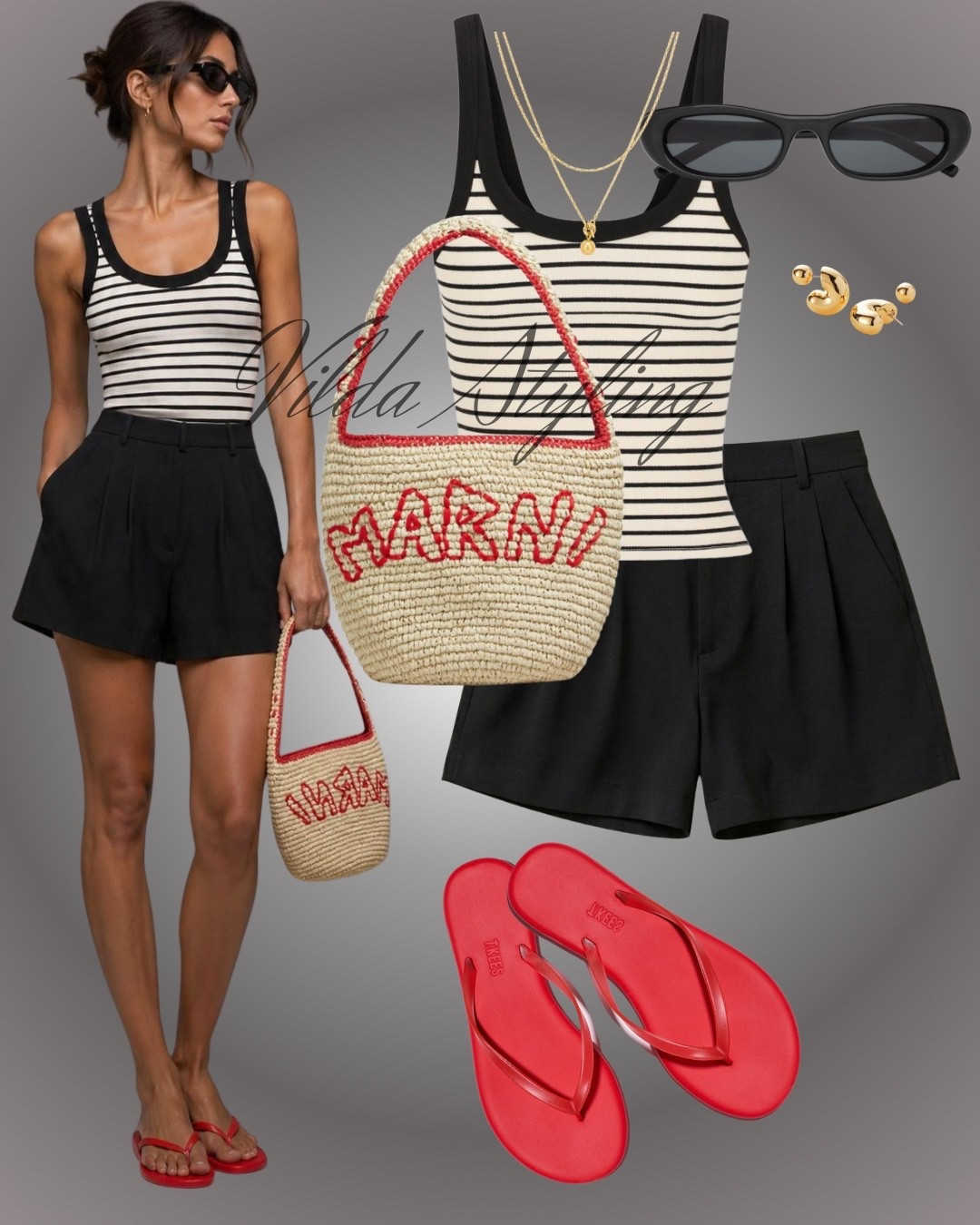 Coastal chic with a pop of red. ❤️⚓

A striped knit tank, tailored black shorts, and bold red accessories create the perfect effortless summer look. Finished with comfy flip-flops, a woven tote, gold jewelry, and sleek sunglasses for easy days in the sun.

✨ Perfect for beach days, vacations, weekend strolls, or casual brunch.

#LTKStyle #LTKFashion #SummerStyle #CoastalChic #ResortWear #VacationOutfit #StripedStyle #CasualChic #EffortlessStyle #BeachOutfit #WeekendStyle #OutfitInspiration #SummerFashion #MinimalStyle #LTKLooks

#LTKsummer #LTKtravel #LTKstyletip