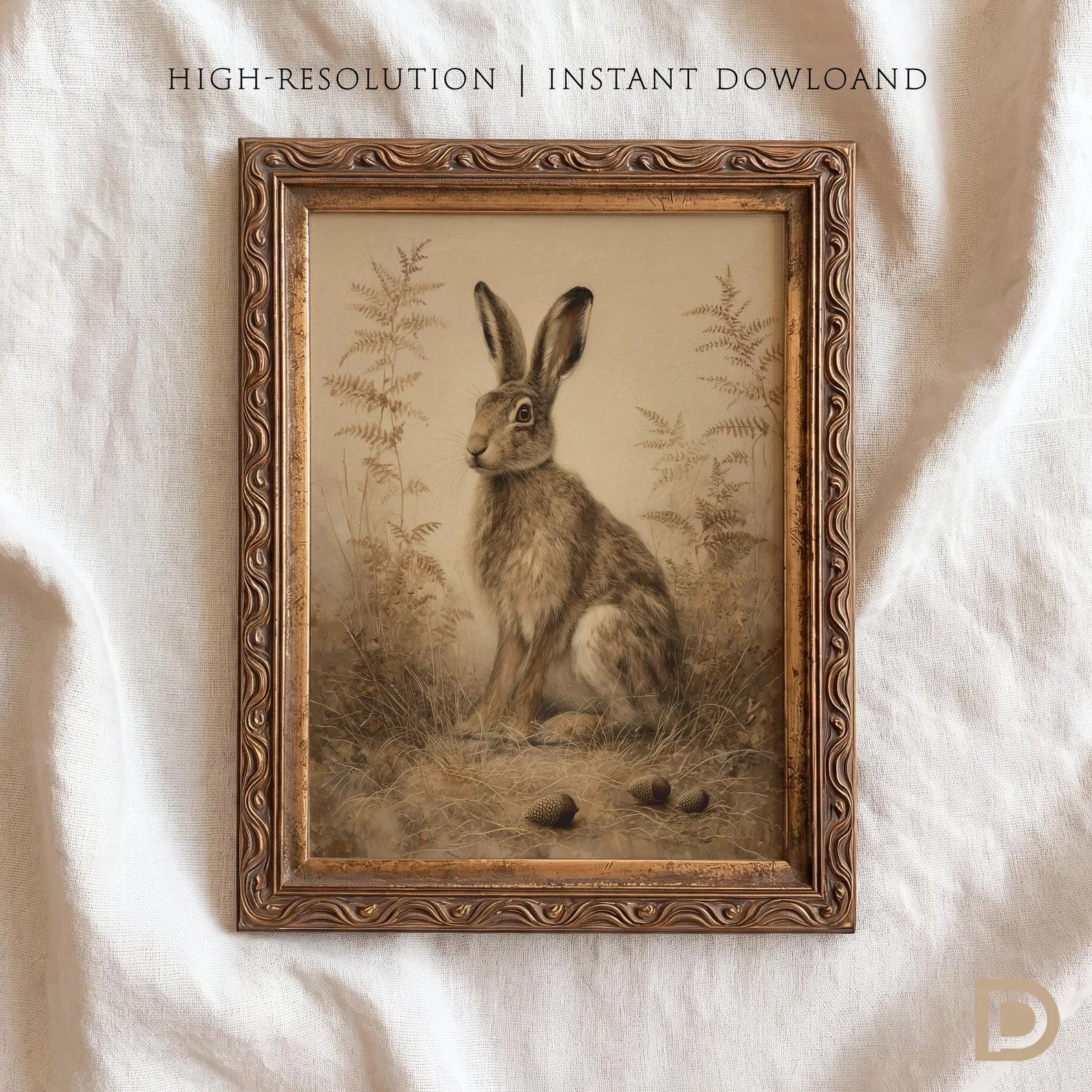 Vintage Hare Wall Art, Rustic Rabbit Painting, Farmhouse Fall Cottagecore Decor (Digital Download... | Etsy (Global)