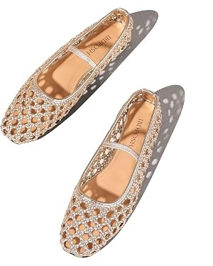 Woven Mesh Ballet Flats Shoes for Women with Elastic Strap Square Toe Breathable Slip On Flat Mar... | Amazon (US)