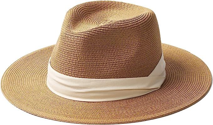 FURTALK Panama Hat Sun Hats for Women Men Wide Brim Fedora Straw Beach Hat UV UPF 50 | Amazon (US)